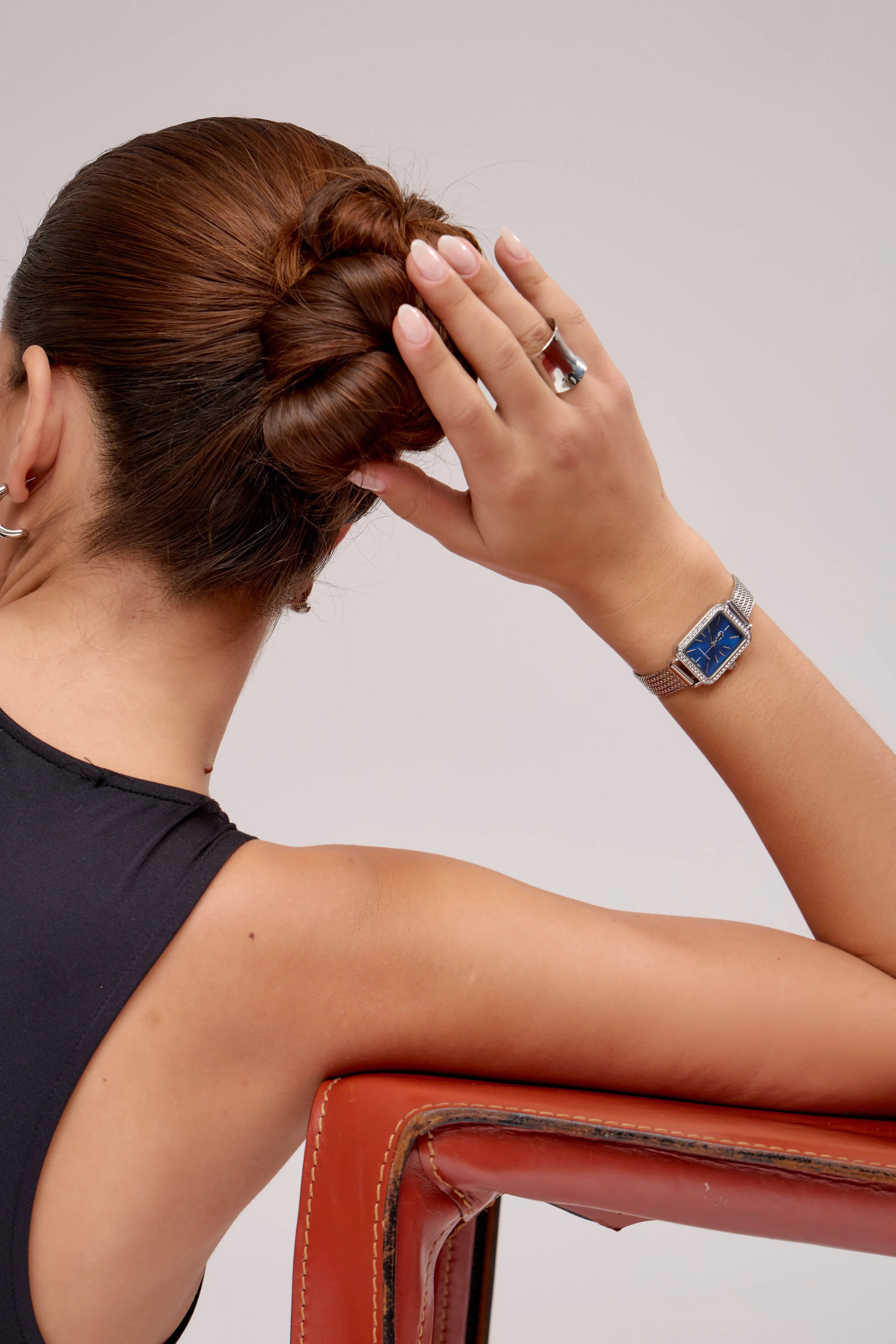 GG Luxe Watch Bonnie Montre argentée fond Bleu rectangulaire • Boutique Officielle GG Luxe