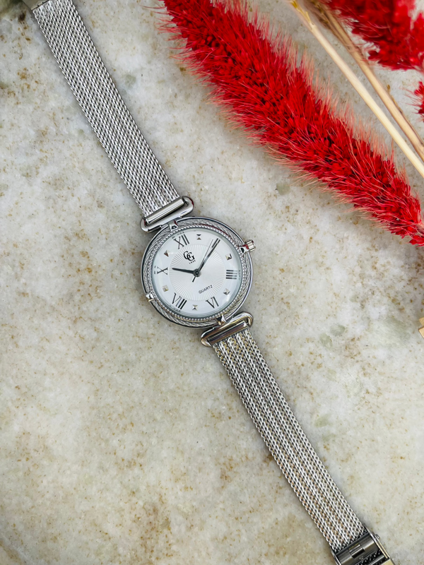 Soléa Argent – Cadran Blanc Roman, Bracelet Maille Milanaise