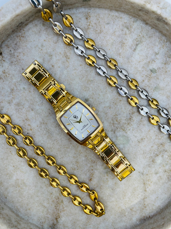 Axis Doré – Cadran Blanc, Bracelet Maillons Or